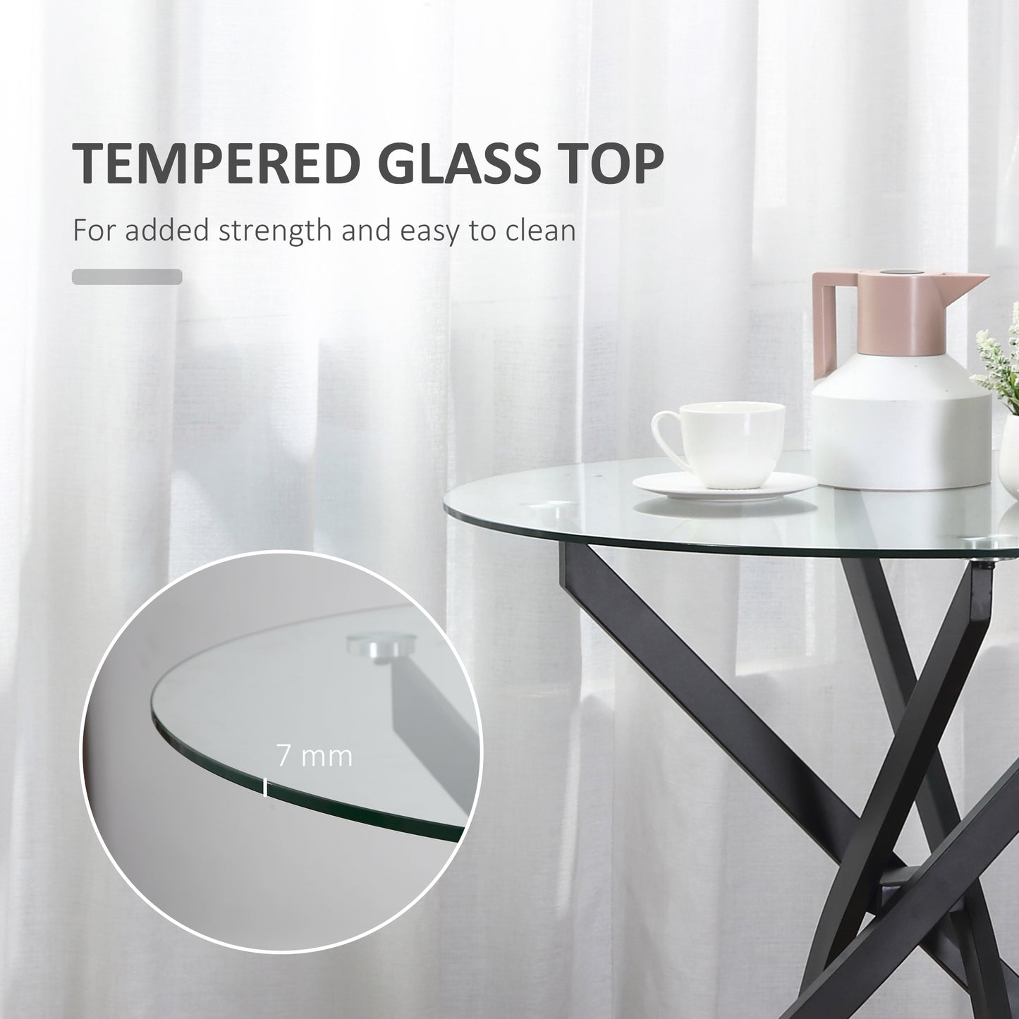 Dining Table with Clear Tempered Glass Top, Round Table with Metal Legs, Modern Kitchen Table for Dining Room Living Room