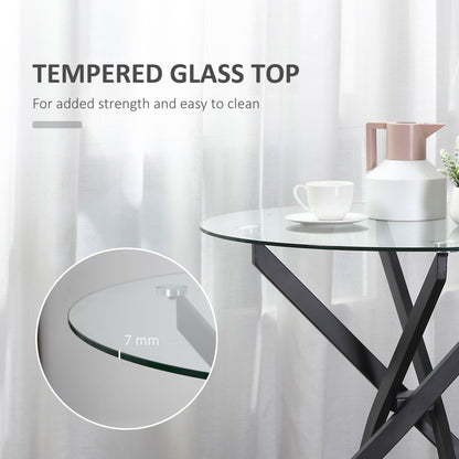 Dining Table with Clear Tempered Glass Top, Round Table with Metal Legs, Modern Kitchen Table for Dining Room Living Room