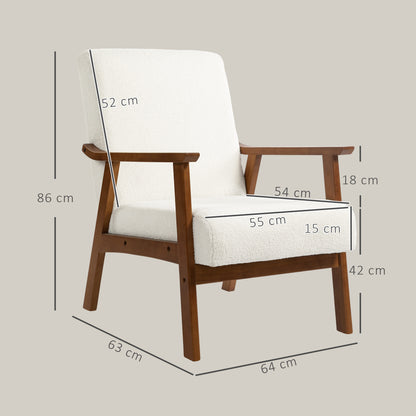 Boucle Seat Mid Century Accent Chair - White