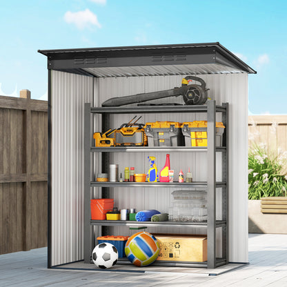 5 x 3.5ft Metal Garden Storage Shed with Effortless Assembly and 2 Pairs of Gloves, Waterproof Outdoor Shed, Dark Grey