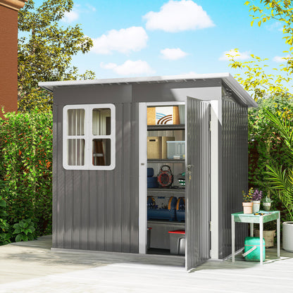 7 x 4ft Eco-friendly Galvanised Steel Garden Shed, with Lock and Gloves, 40kg/㎡ Snow Capacity - Grey