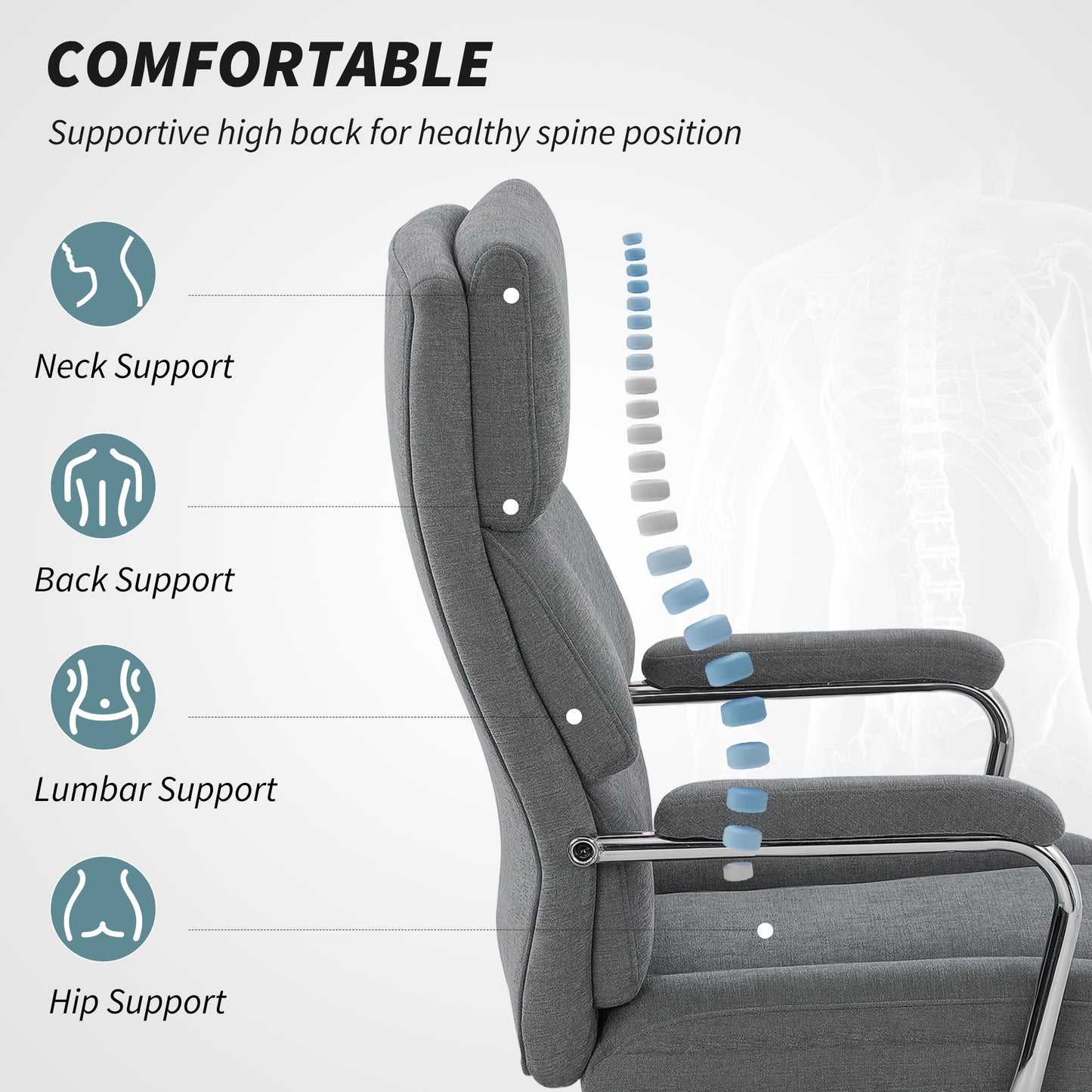 Executive Office Chair, Linen Fabric Computer Desk Chair with Double-Layer Back Cushion, Rocking Function