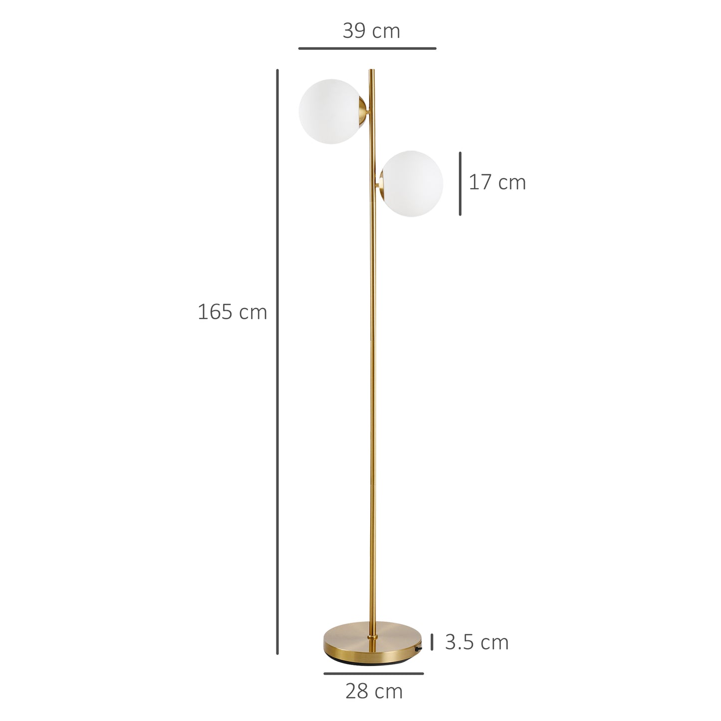 2 Lights Tree Floor Lamp for Living Room with Globe Lampshade, Standing Lamp for Bedroom, Bulb not Included, Gold Tone