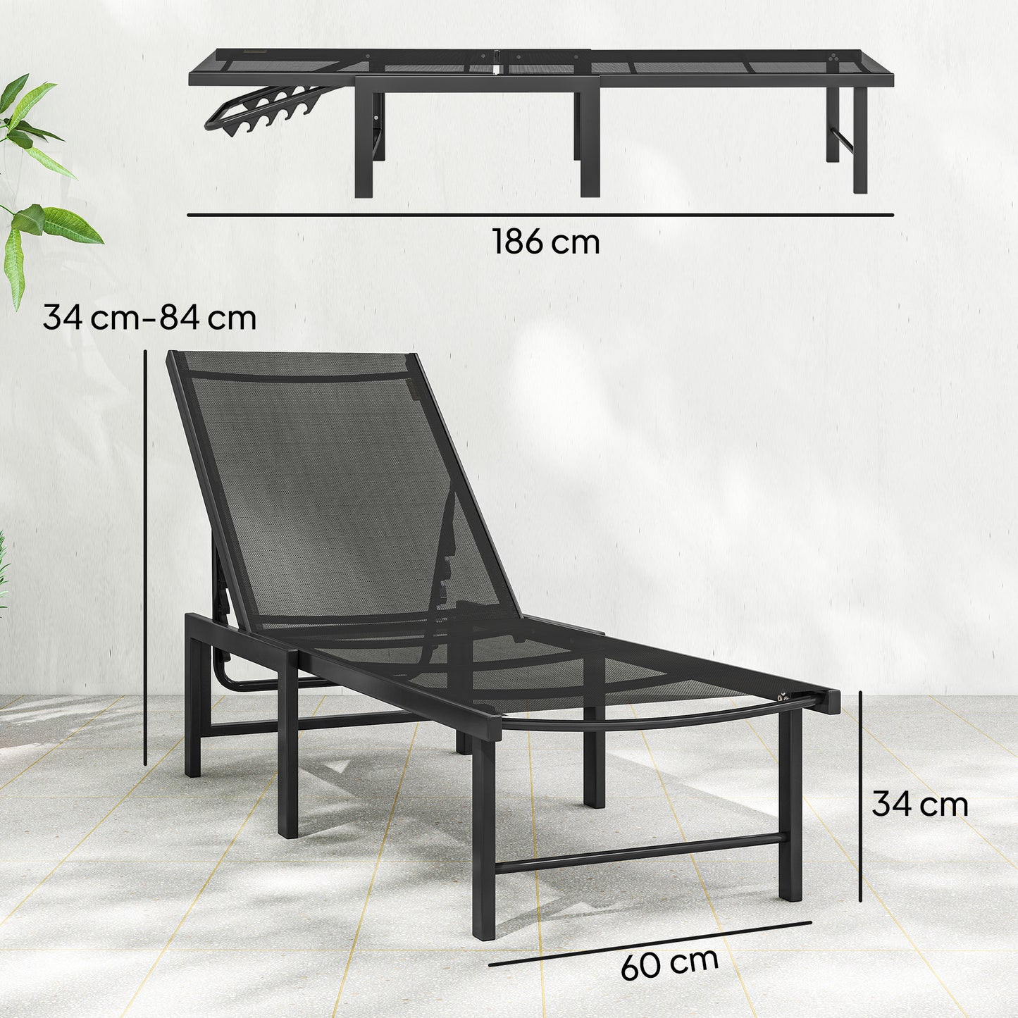 Set of Two Reclining Sun Loungers - Black