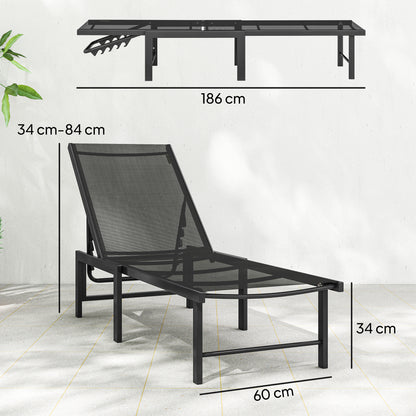 Set of Two Reclining Sun Loungers - Black