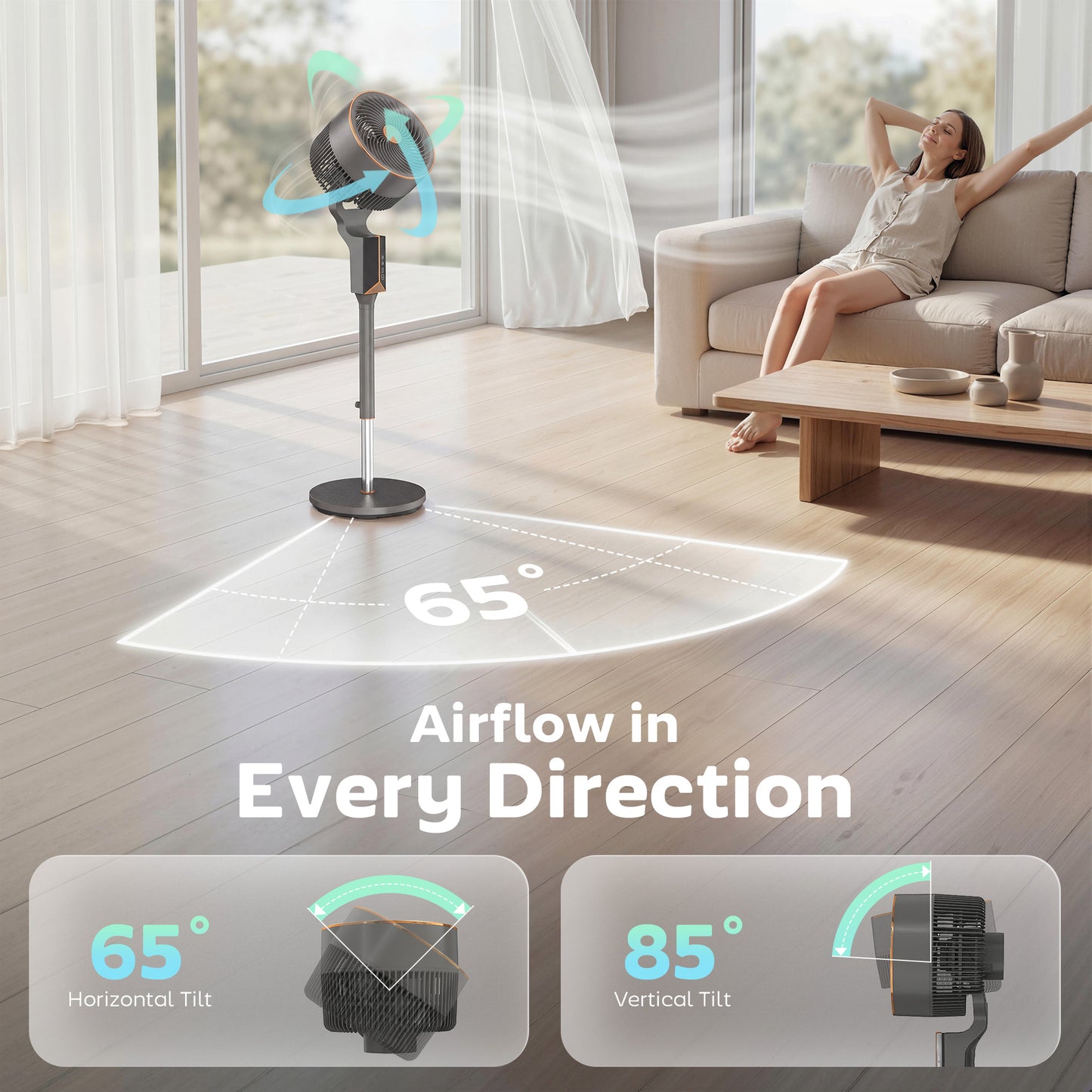 20 dB Silent Standing Fan for Bedroom, 46" Pedestal Fan with Remote, 85° Oscillating, 8 Speeds