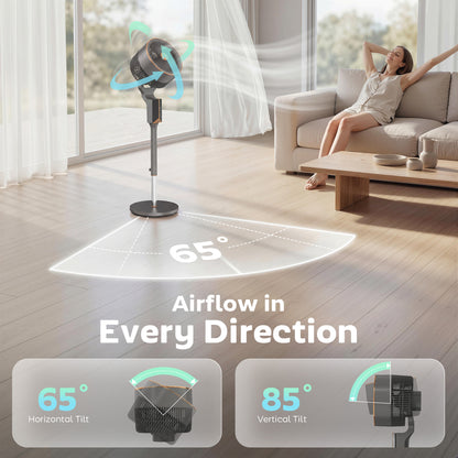 20 dB Silent Standing Fan for Bedroom, 46" Pedestal Fan with Remote, 85° Oscillating, 8 Speeds