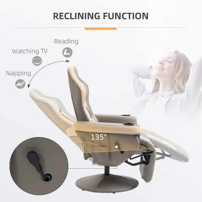 Manual Recliner Armchair PU Leather Lounge Chair w/ Adjustable Leg Rest, 135° Reclining Function, Grey