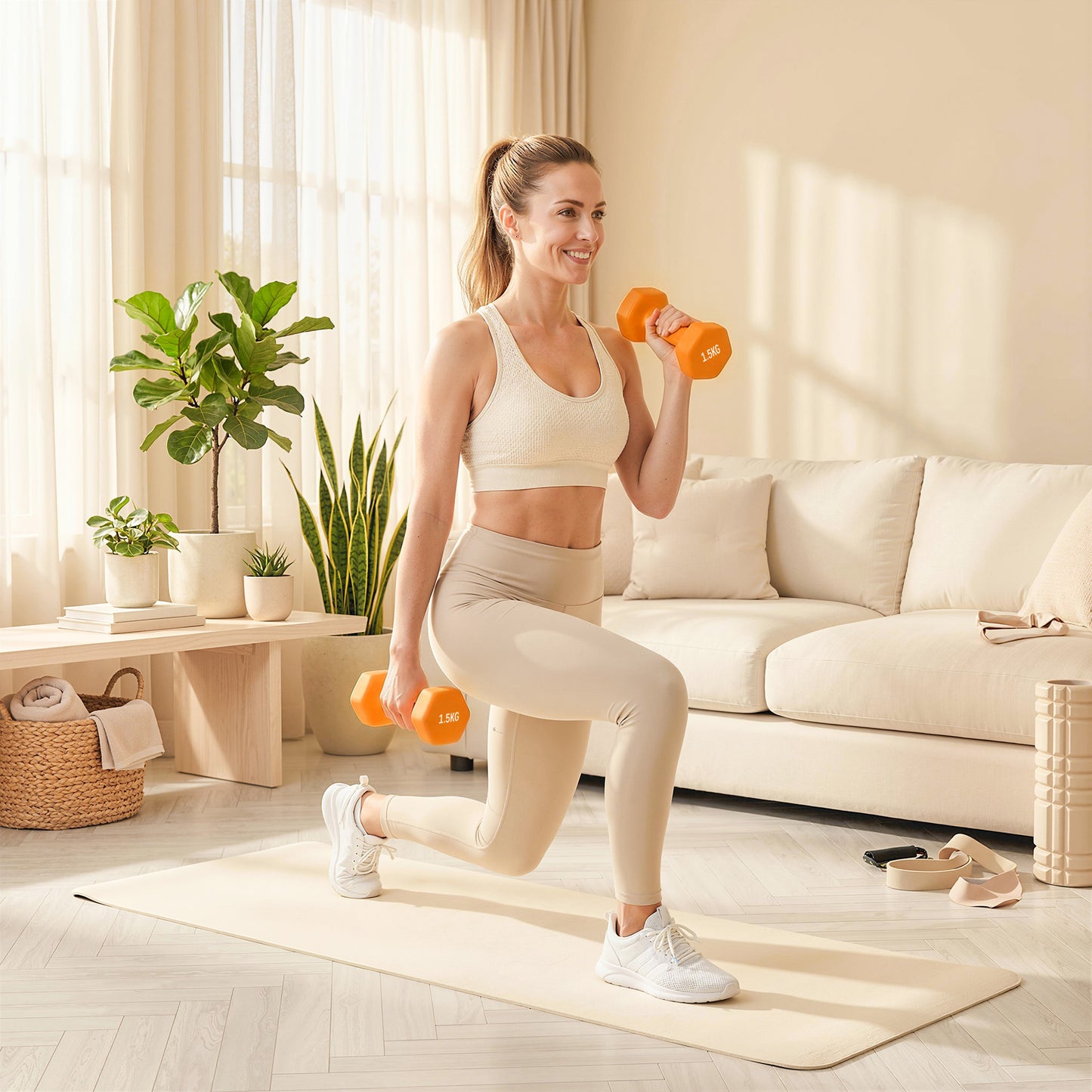 2 x 1.5kg Hexagonal Dumbbells Weights Set with Non-Slip Grip for Home Gym Workout, Orange