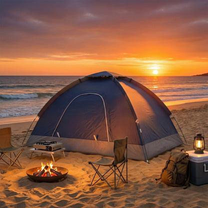 2 Person Camping Tent, Dome Tent with Zipped Doors, Storage Pocket, Portable Handy Bag, Navy Blue