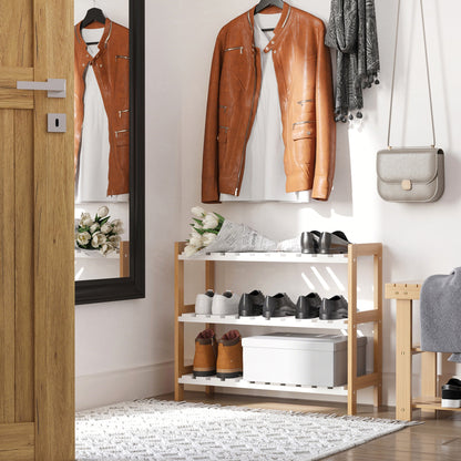 3-Tier Shoe Rack Wood Frame Slatted Shelves Spacious Open Hygienic Storage Home Hallway Furniture Family Guests 70L x 26W x 5
