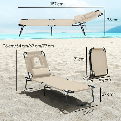 Folding Sun Lounger with Face Hole, 4-Position Adjustable Backrest Garden Recliner Chair Sunbed, Outdoor Lounge Chair