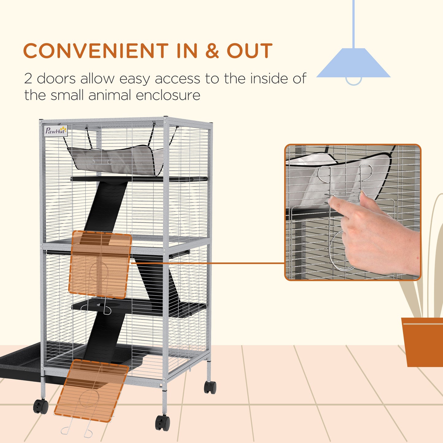Small Animal Cage Pet Play House with Wheels Platforms Light Grey