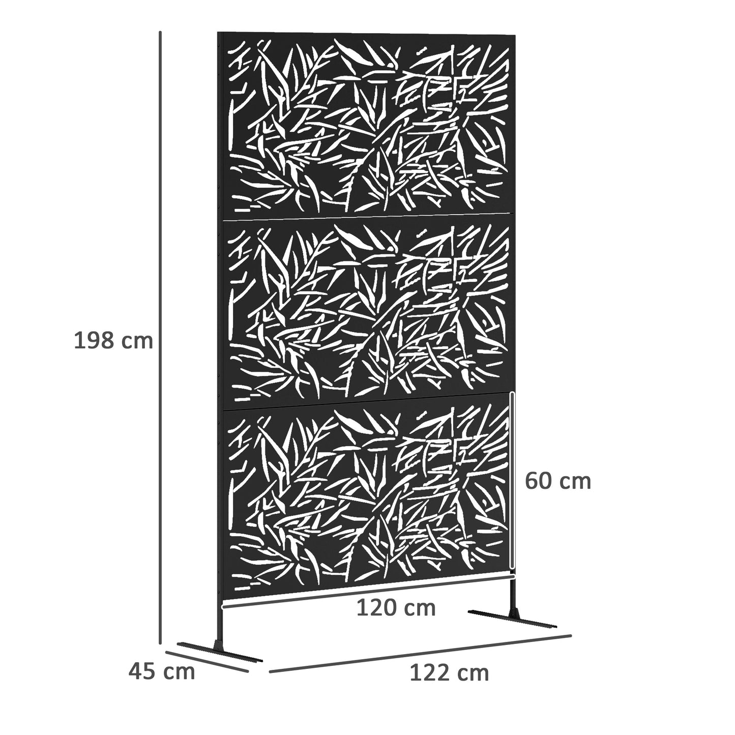 Decorative Garden Privacy Screen with Stand, 6.5FT Freestanding Metal Outdoor Divider, Black