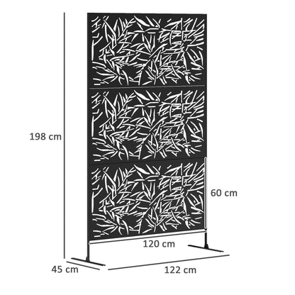 Decorative Garden Privacy Screen with Stand, 6.5FT Freestanding Metal Outdoor Divider, Black