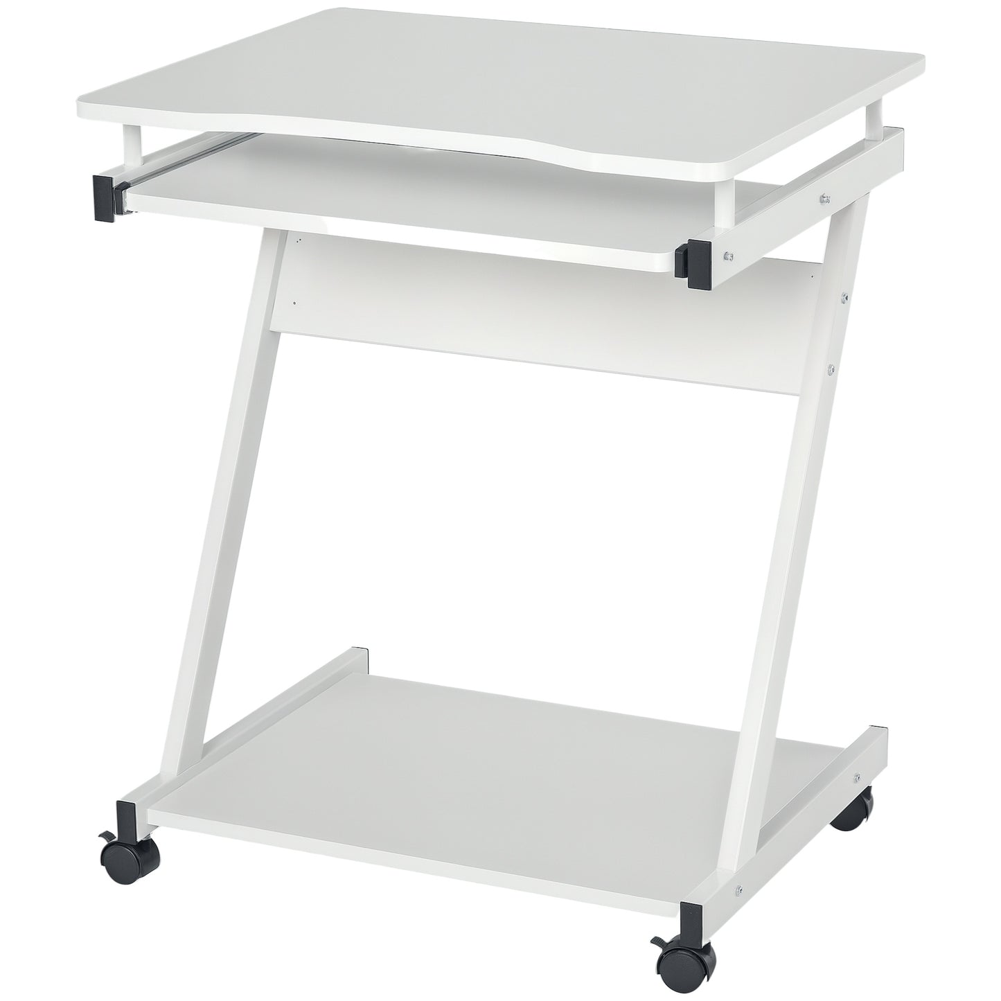 Movable Computer Desk with 4 Moving Wheels and Keyboard Tray White