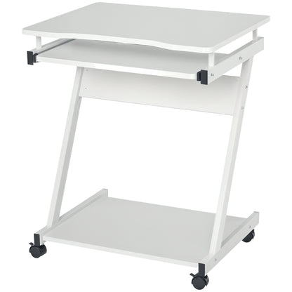 Movable Computer Desk with 4 Moving Wheels and Keyboard Tray White