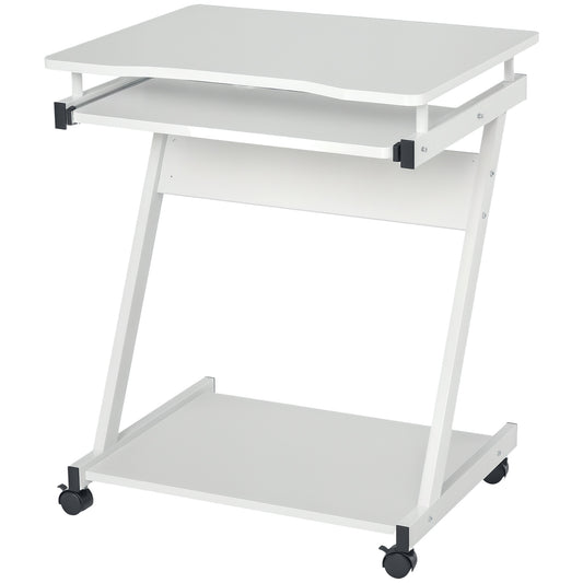 Movable Computer Desk with 4 Moving Wheels and Keyboard Tray White