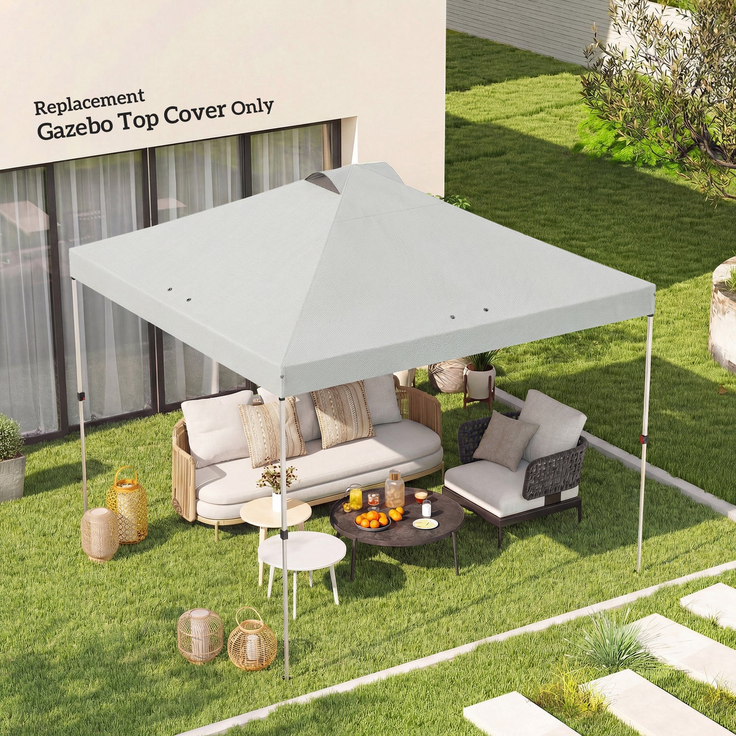 Gazebo Roof Replacement UV50+ Waterproof Pop Up Canopy Cover with 8 Drainage Holes 3 x 3 m White