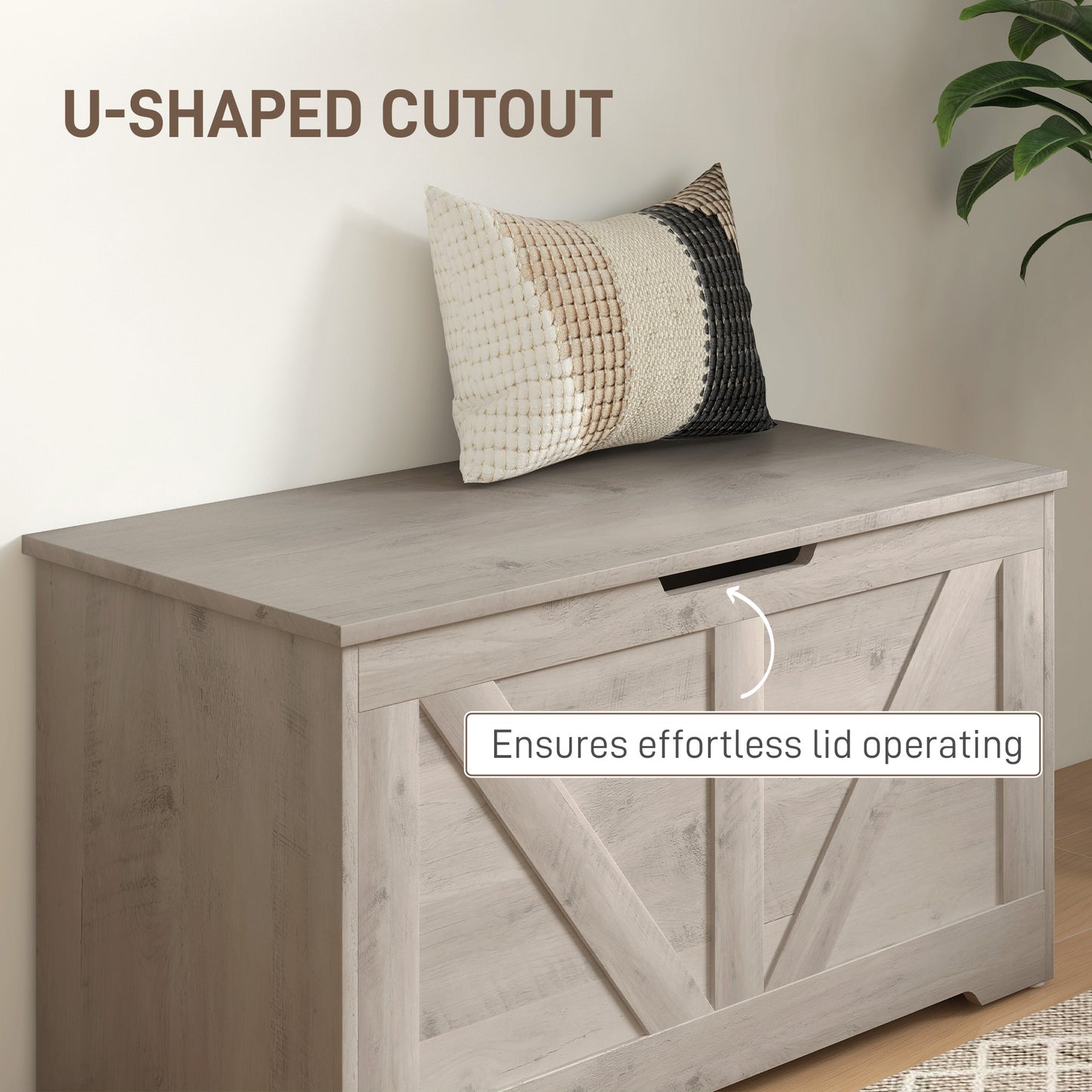 100L Home Storage Box, with Safety Hinge - Grey Wood-Effect