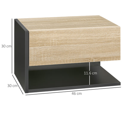 Floating Bedside Table Set of 2, Wall Mounted Bedside Cabinet with Drawer and Open Shelf, Modern Nightstand for Bedroom