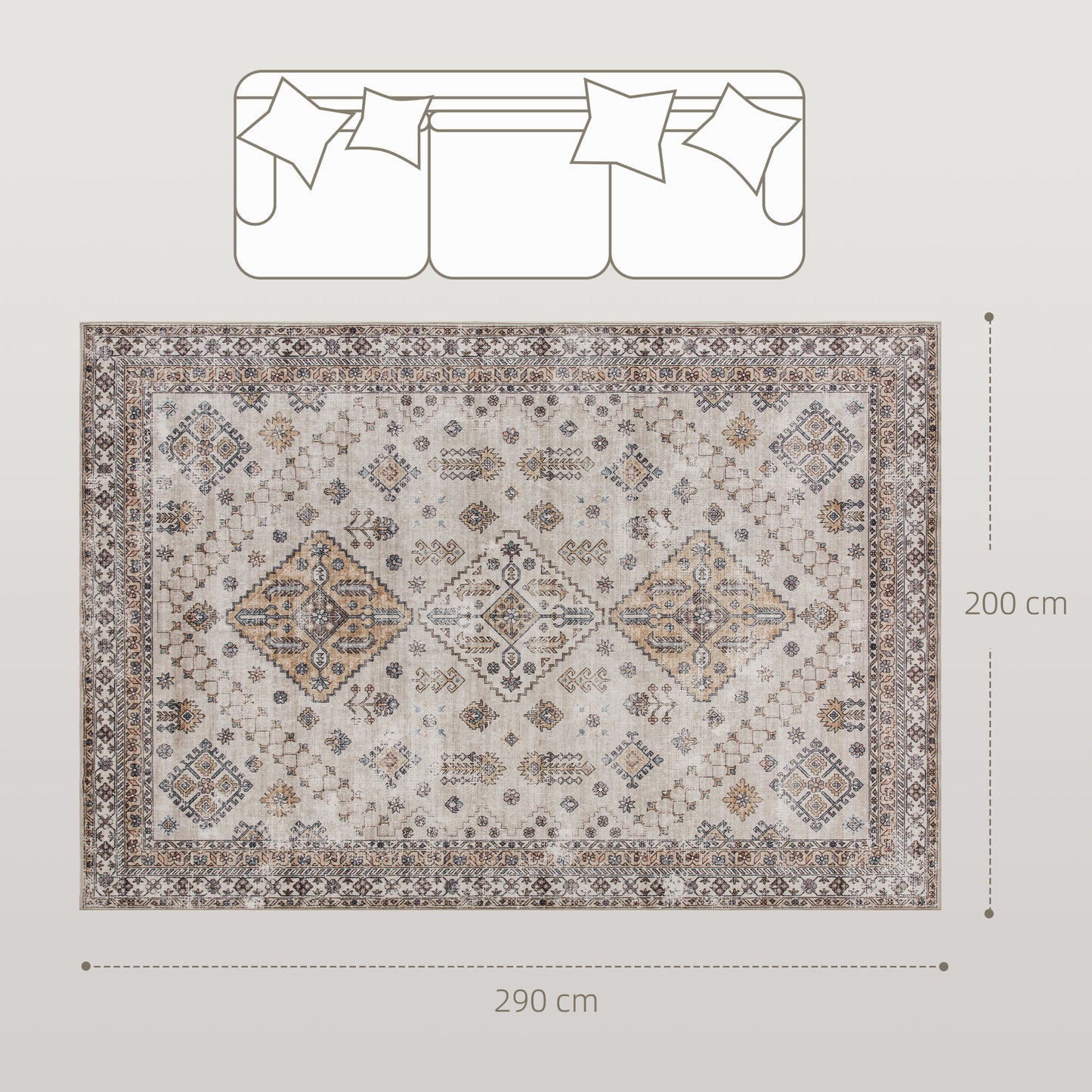 Vintage Area Rug, Non-Slip Washable Rug, Flannel Floor Carpet for Living Room, Bedroom, Dining Room, Home Office