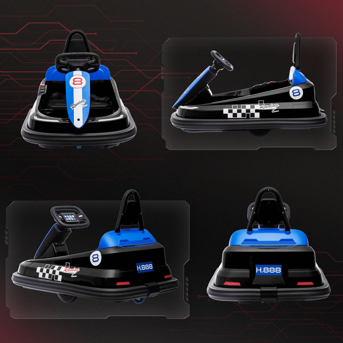 6V Electric Kids Bumper Car, 6V Spin Waltz Car, with Music, Horn, Lights - Black