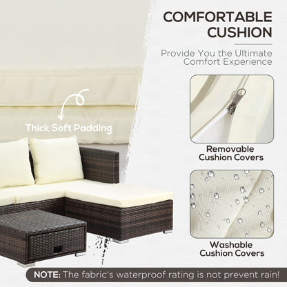3 Pieces Rattan Garden Furniture Sofa Set, 4 Seater Garden Corner Sofa