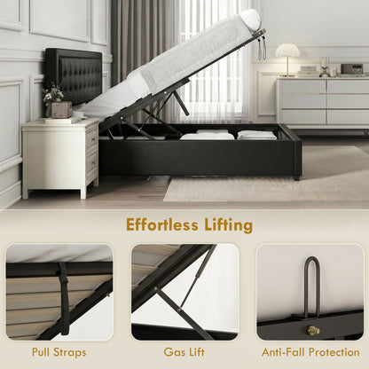 PU Leather King Size Ottoman Bed Frame, with Front Drawer - Black