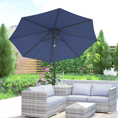 3 m Garden Parasol Umbrellas, Outdoor Sun Shade with 8 Ribs, Tilt and Crank Handle, Navy Blue