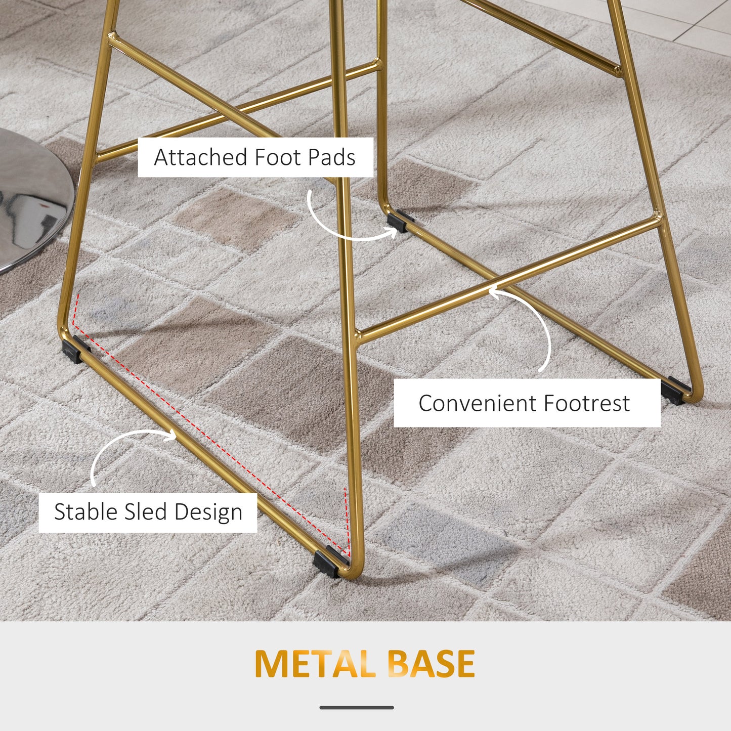 Set of 2 Bar Stools, Modern Counter Height Breakfast Bar Chairs with Wire Metal Frame for Kitchen, Dining Room, Gold