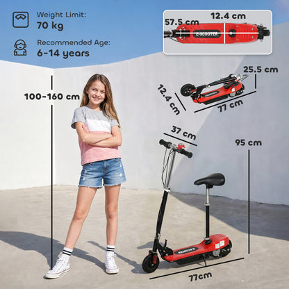Steel Ride on Powered Scooter, Folding E-Scooter with Warning Bell, 15km/h Maximum Speed, for 6-14 Years Old, Red