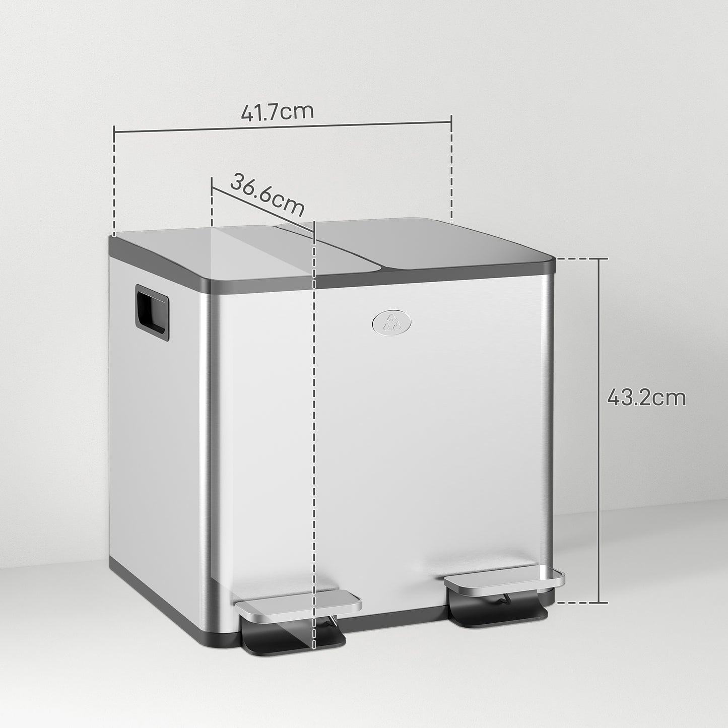 30L Dual Compartment Stainless Steel Bin, with Deodoriser Holders - Silver Tone