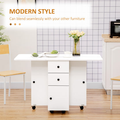 Multi-Storage Six-Person Drop Leaf Dining Table - White