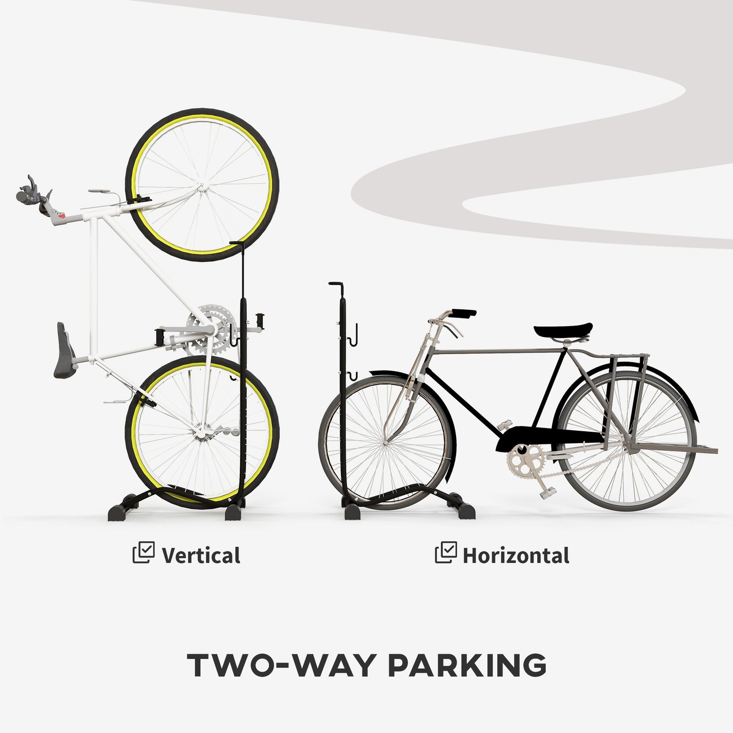 Vertical and Horizontal Bike Rack Bicycle, Storage Stand with Adjustable Hooks, for 24"-29" Wheels, 700c Bike