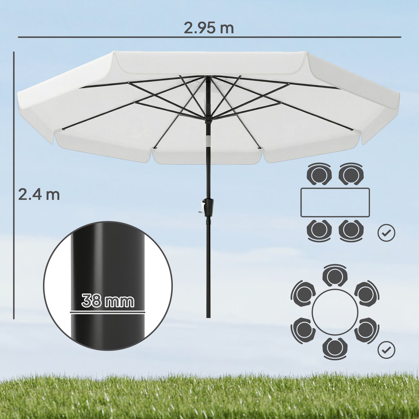 3 m Garden Parasol with Tilt Mechanism & Crank Handle, UPF 30+ Patio Umbrella Outdoor Table Umbrella, Cream White