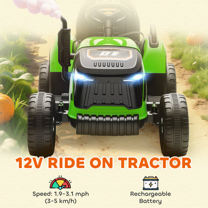 12V Ride on Tractor and Trailer with Remote Control, Music, Shifter, Start-Up Sound, for Kids Ages 3-8 Years, Green