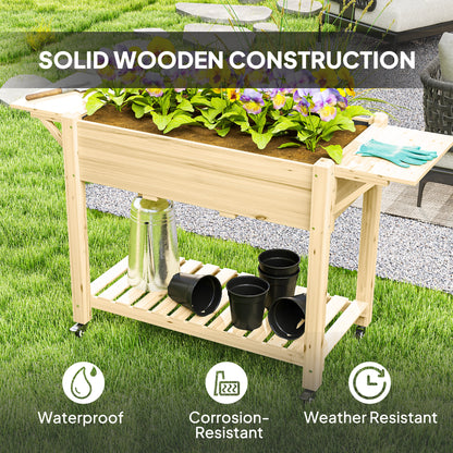 46 x 94cm Wooden Raised Planter, with Shelves - Natural Finish