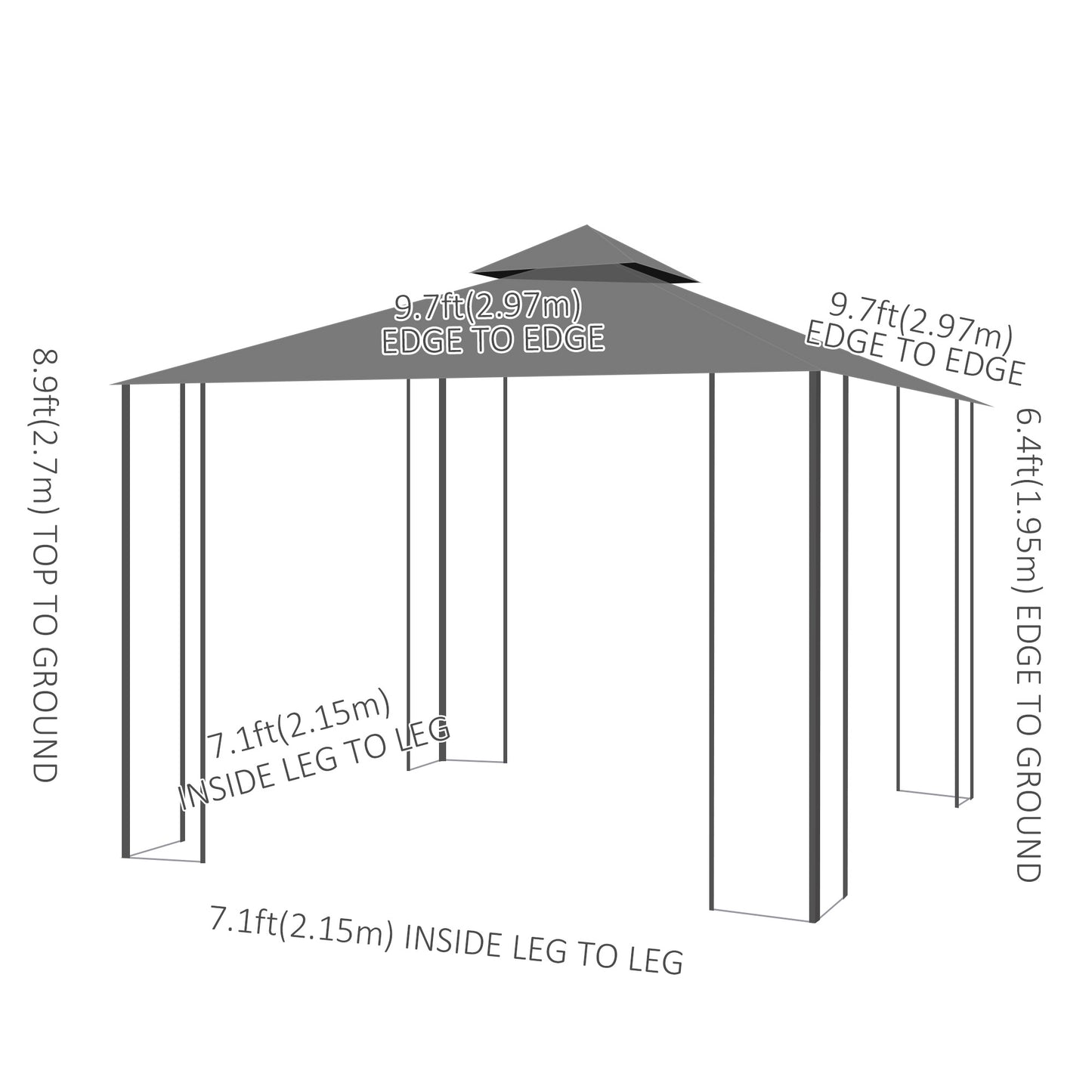 3 x 3(m) Patio Gazebo Canopy Garden Pavilion Tent Shelter with 2 Tier Roof and Mosquito Netting, Steel Frame, Grey