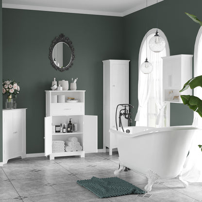Tall Bathroom Storage Unit, Slim Bathroom Cabinet with Adjustable Shelves and Double Door, White