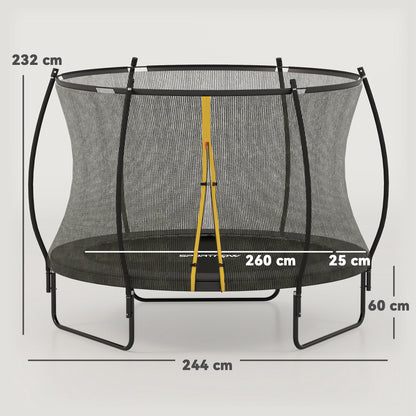 8ft Outdoor Trampoline with Enclosure Net, Spring Cover, Black