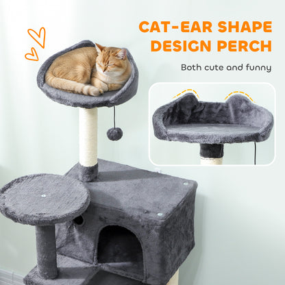 140cm Large Cat Tree Tower with Sisal Scratching Posts, Cat Houses, Plush Perches, Hammock, Ladder, Dark Grey