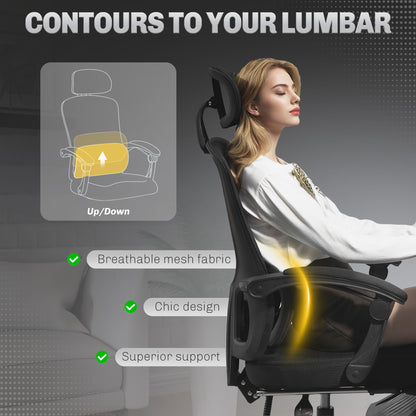 Ergonomic Office Chair, Mesh High Back Desk Chair with Adjustable Lumbar Support and Headrest, Footrest