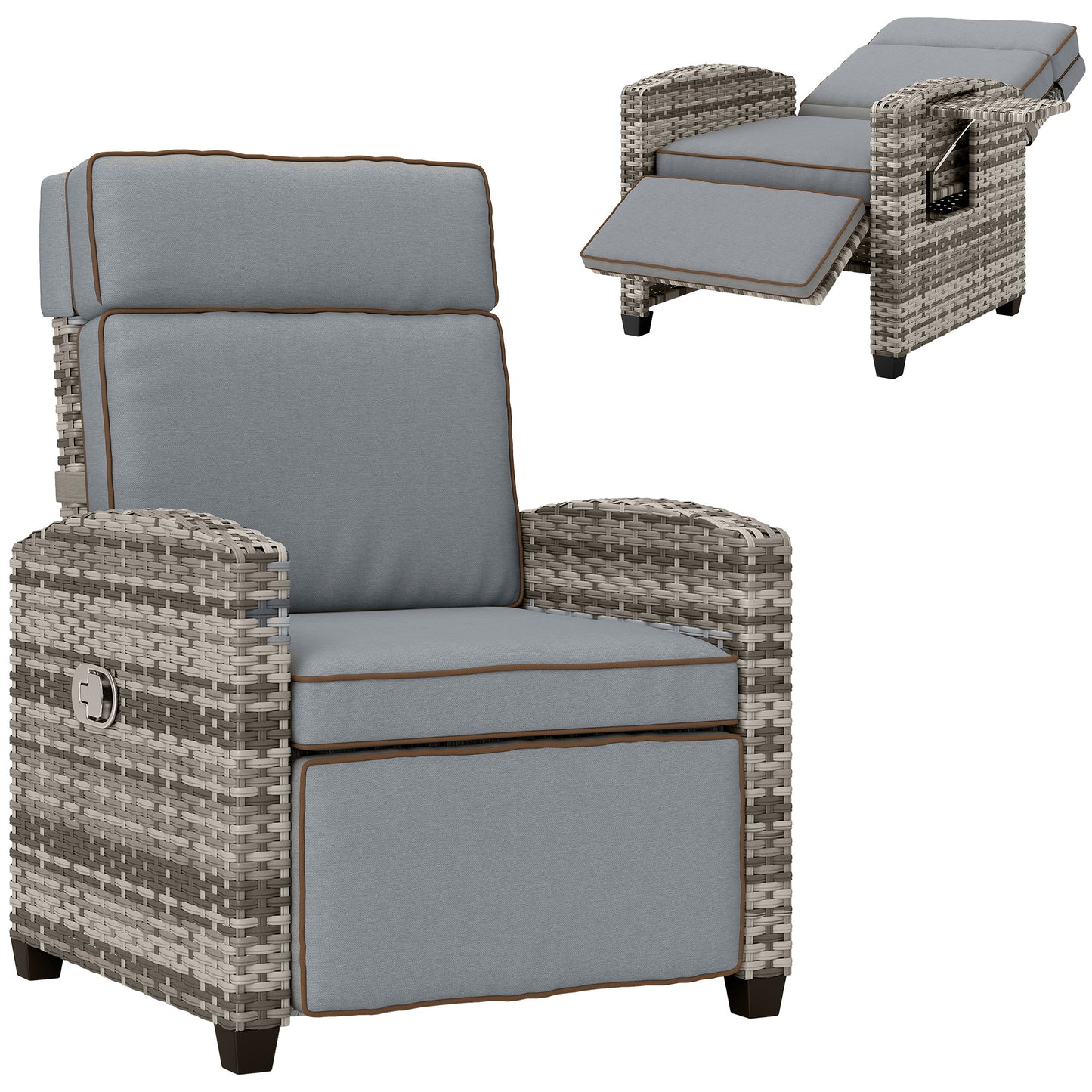 145° Reclining Rattan Armchair with Footrest - Mixed Grey