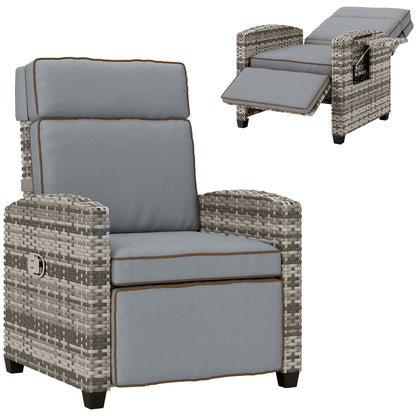145° Reclining Rattan Armchair with Footrest - Mixed Grey