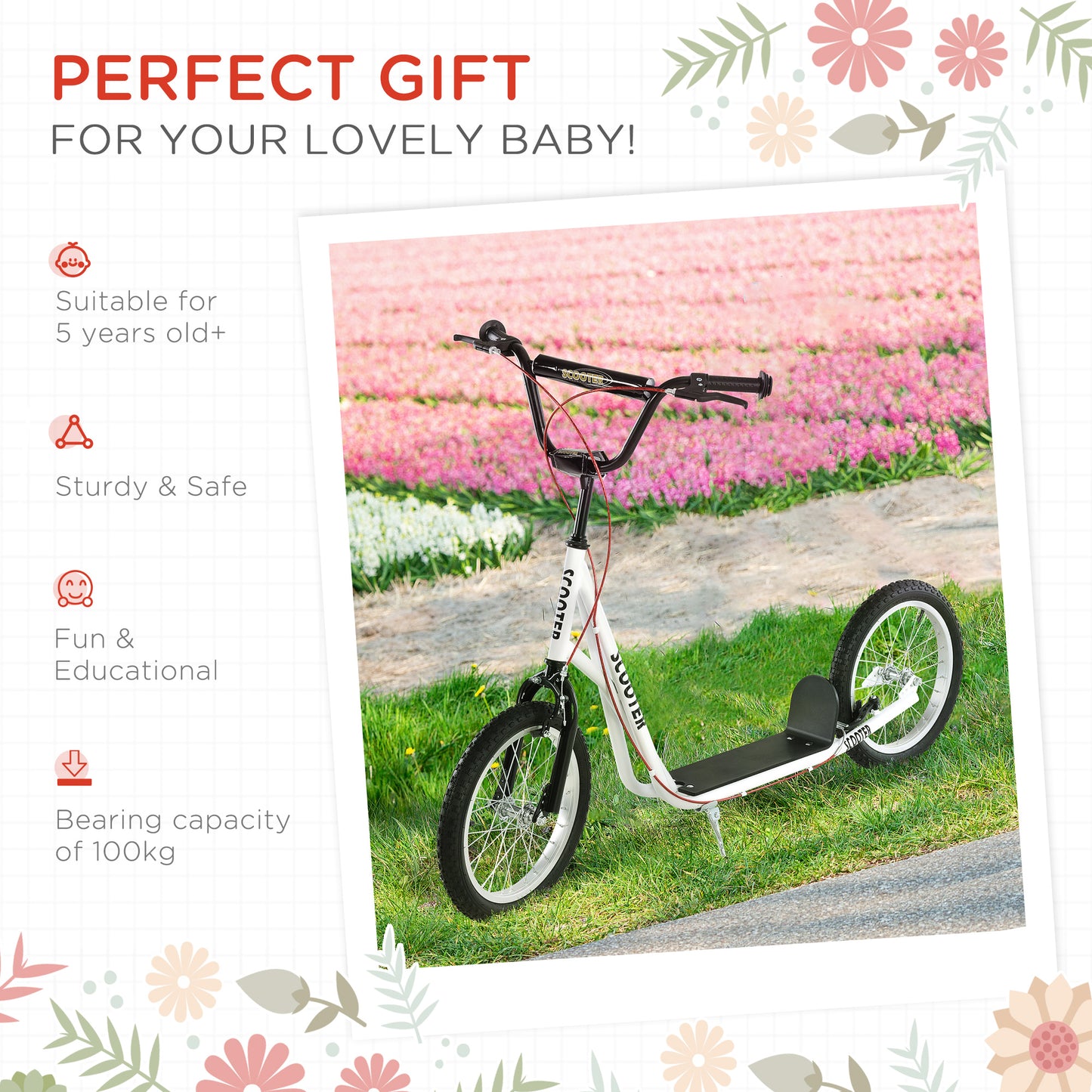 Kick Scooters for Kids with Adjustable Height, Anti-Slip Deck, Dual Brakes, Rubber Tyres