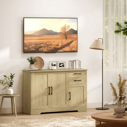Sideboard with 2 Drawers Modern Storage Cabinet, Kitchen Cupboard with Adjustable Shelf and 3 Doors Natural