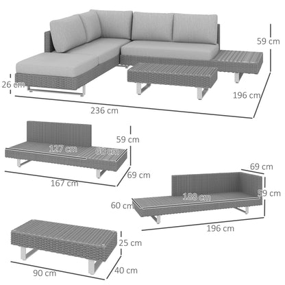 Three-Piece Rattan Sofa Set, with Cushions - Light Grey