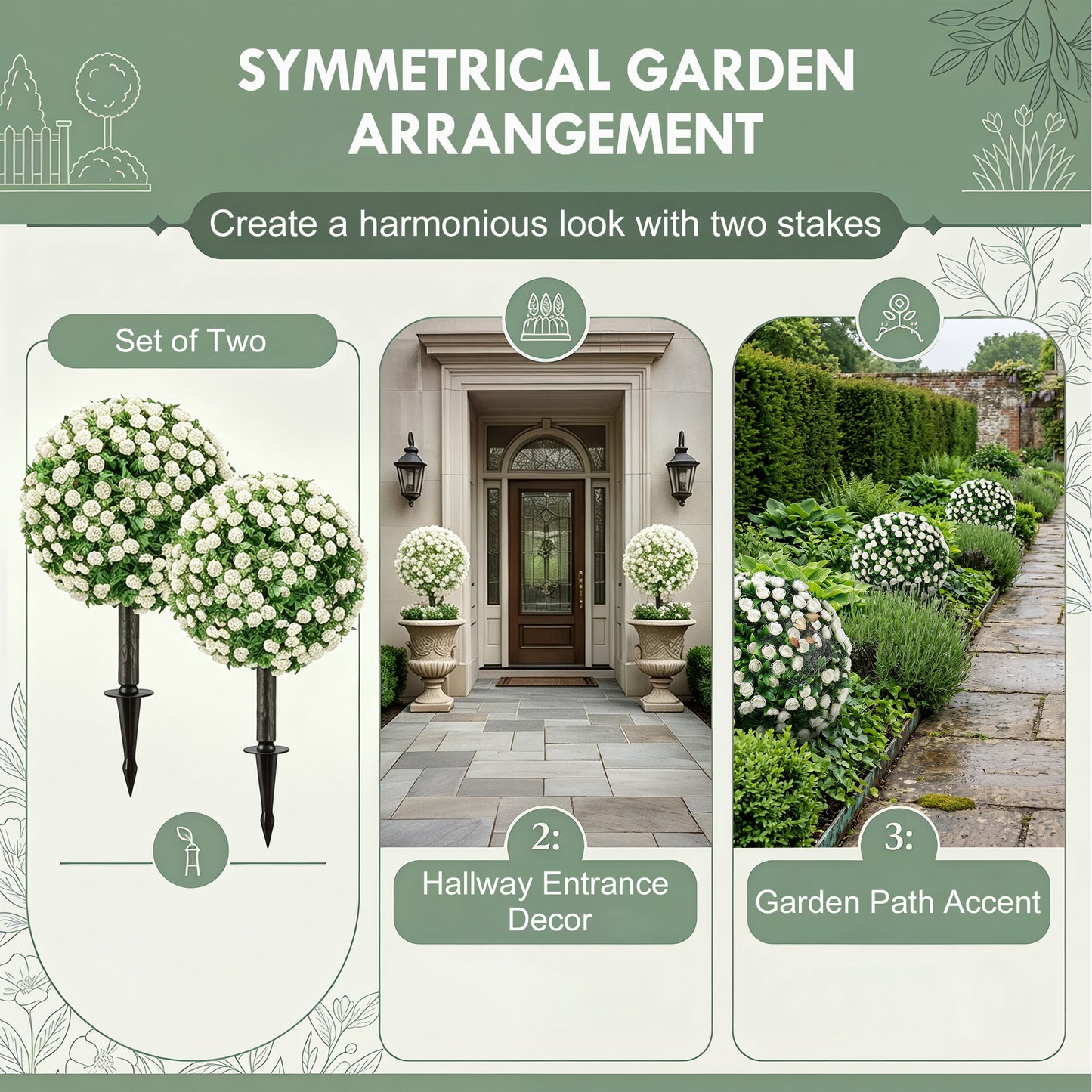 Artificial Rose Topiary UV Resistant, 2-Pack Fake Plants, 55 cm, White