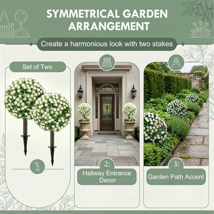 Artificial Rose Topiary UV Resistant, 2-Pack Fake Plants, 55 cm, White